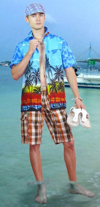 летняя мужская рубашка гавайка и шорты в клетку