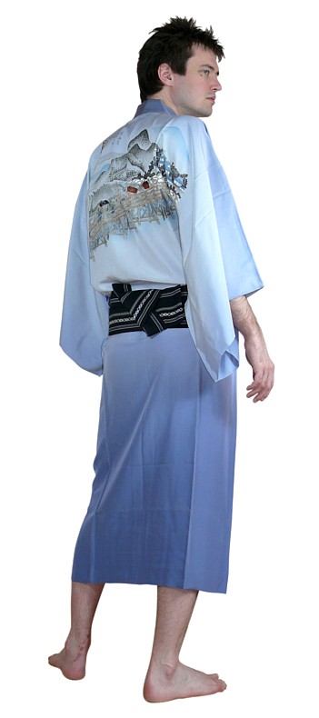 японское шелковое мужское кимоно и пояс ОБИ