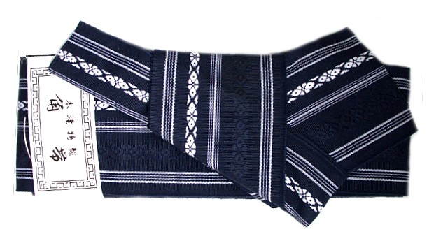 японский  мужской пояс-оби для кимоно с готовым узлом ТСУКУРИ ОБИ