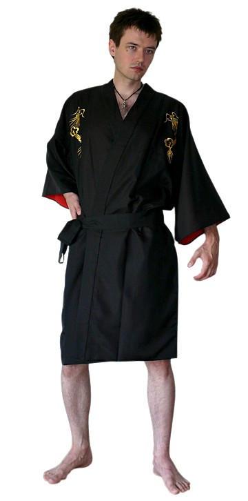 японский мужской короткий халат кимоно с вышивкой и подкладкой
