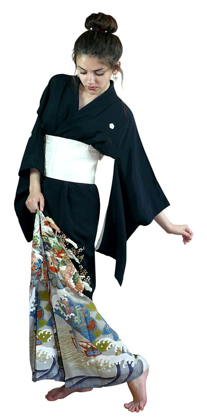 кимоно гейши из шелка с ручной росписью, 1890-00-е гг.