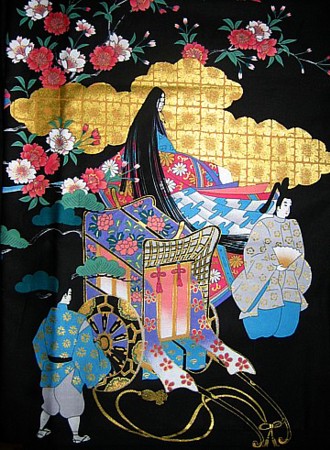 риуснок ткани японского женского кимоно