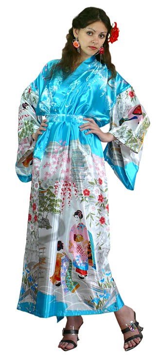 японский халат-кимоно КИОТО, бирюзового цвета