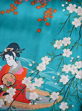 японский шелк: кимоно Эдогава, бирюзовое