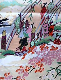 японское шелковое кимоно Эдогава, кремовое